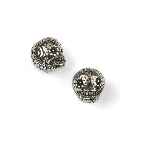 Green Girl Studios Pewter 14x15mm Sugar Skull Bead - 1 per bag