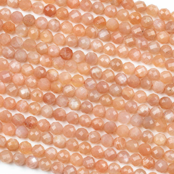 Peach Moonstone 5mm Faceted Round Beads - 16 inch strand