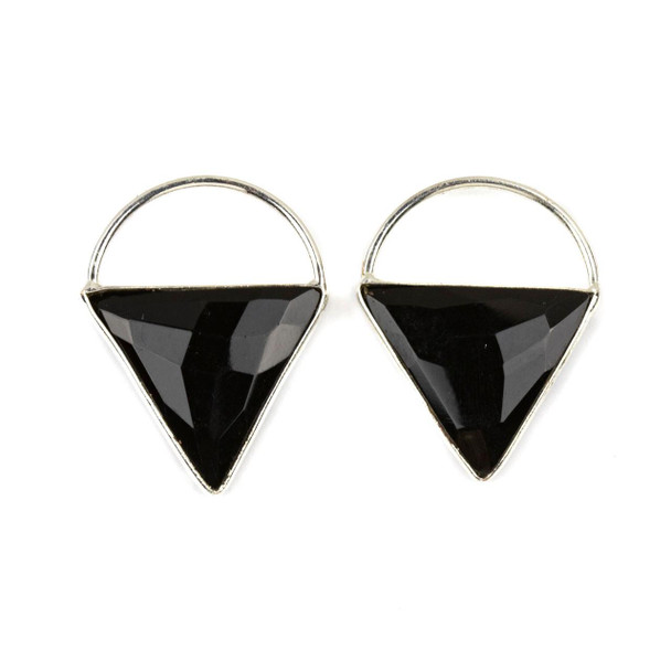 Cherry Tree Beads Onyx 24x33mm Triangle Component with a Sterling Silver 925 Bezel and Hoop - 1 pair/2 per bag 