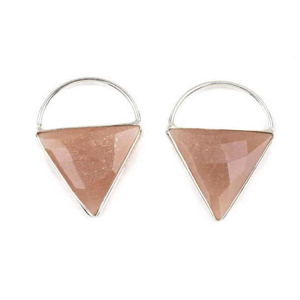 Peach Moonstone 24x33mm Triangle Component with a Sterling Silver 925 Bezel and Hoop - 1 pair/2 per bag, featuring faceted natural gemstone accents ideal for sophisticated jewelry designs.
