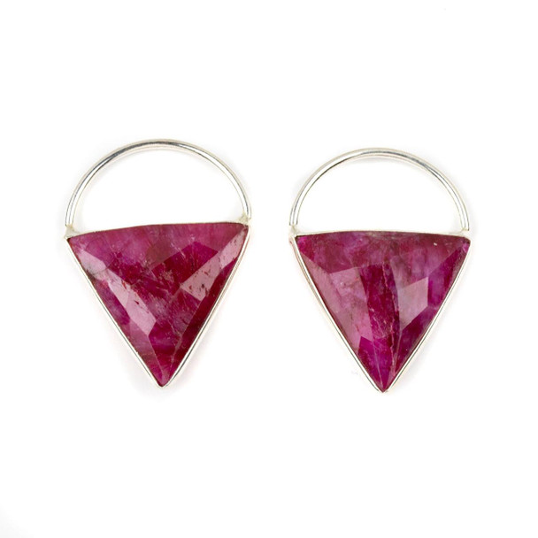 Cherry Tree Beads Ruby 24x33mm Triangle Component with a Sterling Silver 925 Bezel and Hoop - 1 pair/2 per bag 