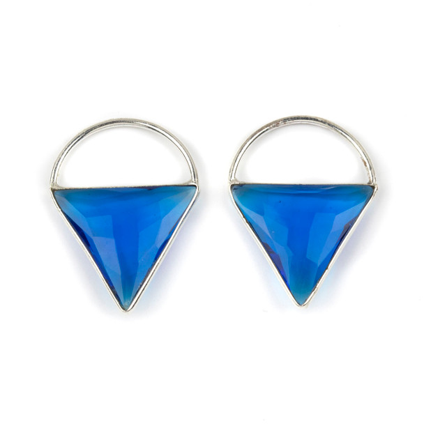 London Blue Quartz 24x33mm Triangle Component with a Silver Plated Bezel and Hoop - 1 pair/2 per bag