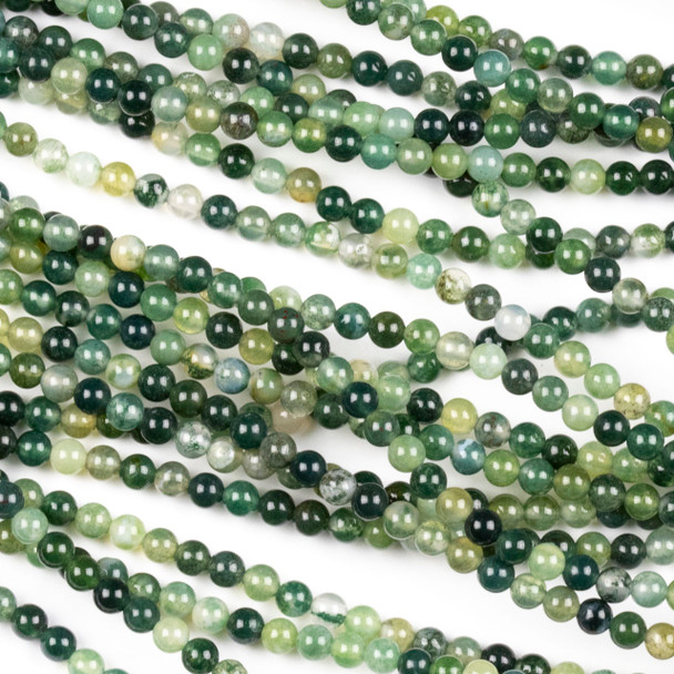Moss Agate 3mm Round Beads - 15 inch strand