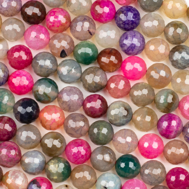 Cracked Agate 10mm Faceted Round Beads in a Pink Shore - 15.5 inch strand