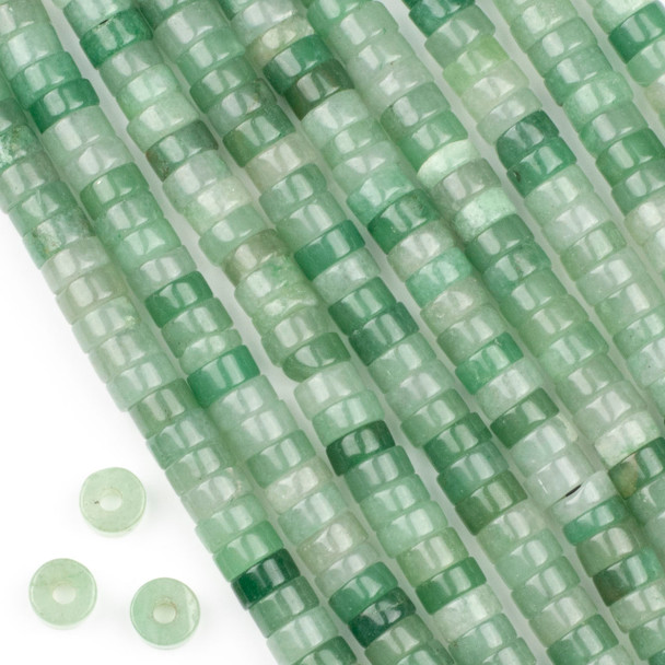 Large Hole Green Aventurine 4x8mm Heishi Beads with a 2.5mm Drilled Hole - approx. 8 inch strand