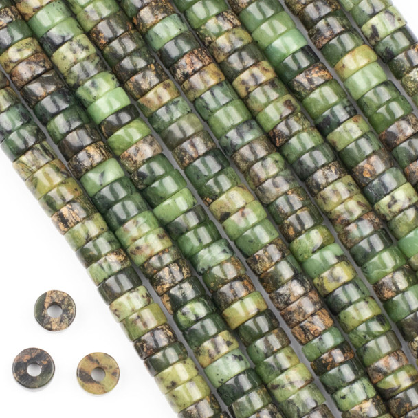 Large Hole Chinese Jade 4x8mm Heishi Beads with a 2.5mm Drilled Hole - approx. 8 inch strand
