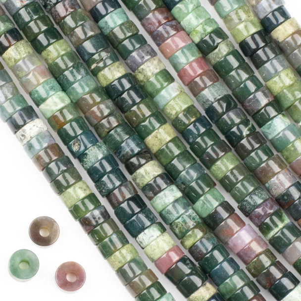 Large Hole Fancy Jasper 4x8mm Heishi Beads with a 2.5mm Drilled Hole - approx. 8 inch strand