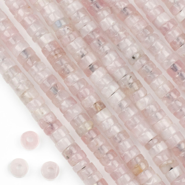 Large Hole Rose Quartz 4x8mm Heishi Beads with a 2.5mm Drilled Hole - approx. 8 inch strand