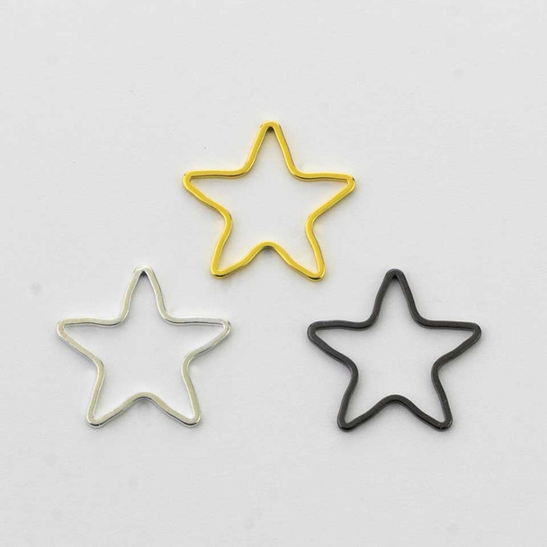 Add a playful celestial look to your jewelry designs with these 16x17mm Plated Brass Star Links. Featuring a clean open star shape, these links offer a light and airy look while adding a decorative element to handmade pieces. Their smooth finish and balanced proportions make them easy to pair with a variety of materials and design styles.
