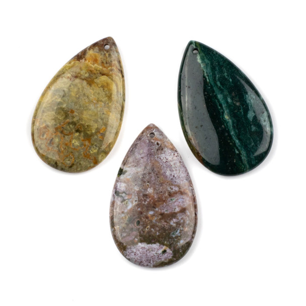 Ocean Jasper 27x45mm Top Front Drilled Teardrop Pendant - 1 per bag