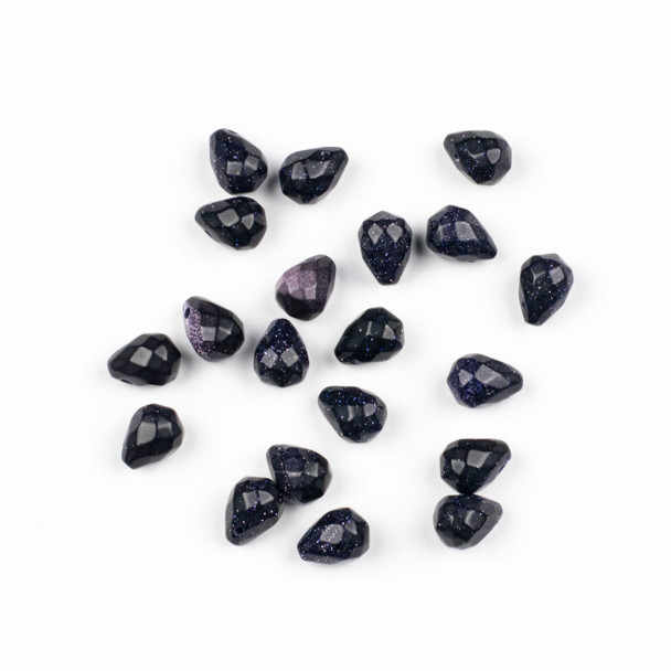 Blue Goldstone 8x10mm Top Side Drilled Faceted Rounded Teardrop/Briolette Pendants - 10 pairs/20 pieces per bag