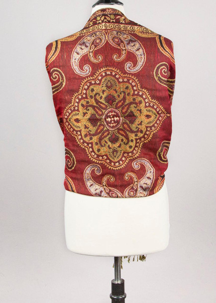Cherry Tree Beads Cashmere Scarf with Metallic Gold, Red, & Black Henna Style Pattern - #99 