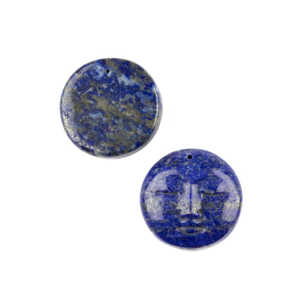 Lapis 25mm Moon Face Pendant with a Flat Back - 1 per bag