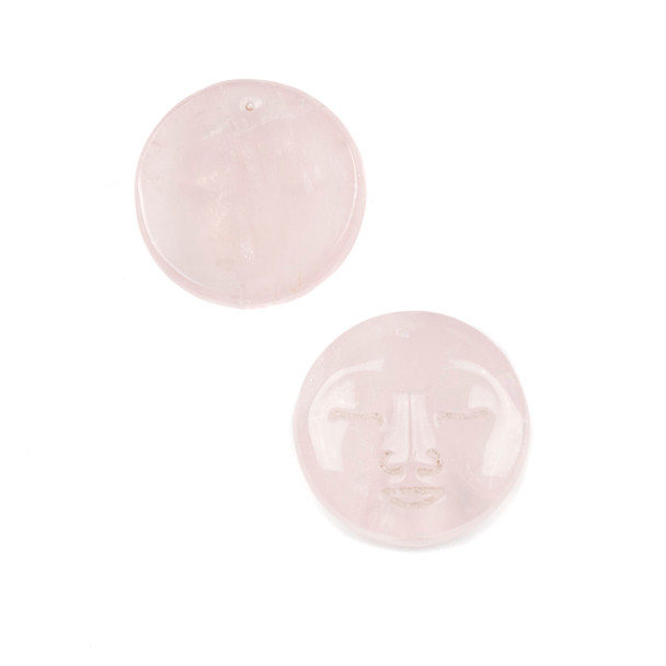 Rose Quartz 25mm Moon Face Pendant with a Flat Back - 1 per bag