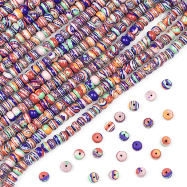 Rainbow Synthetic 4x6mm Rondelle Beads - approx. 8 inch strand, Set A