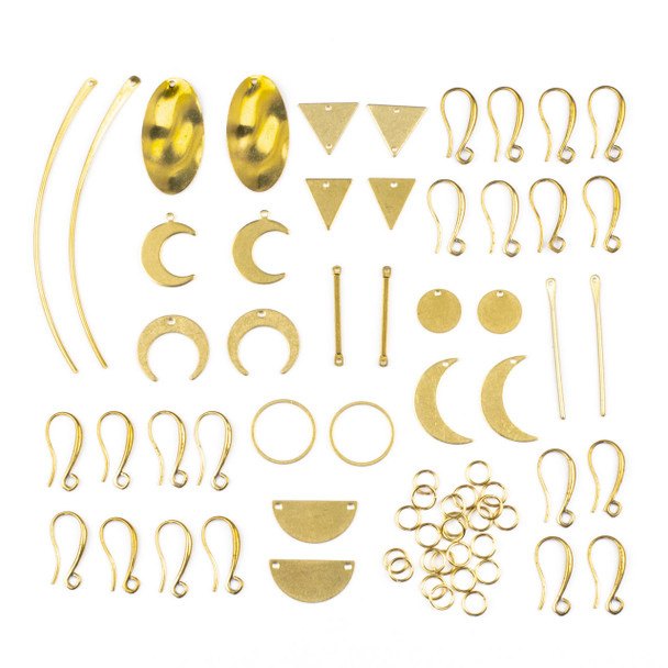 Raw Brass Small Component Earring Kit #5 - 68 total pieces