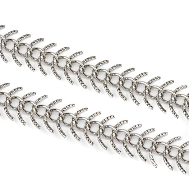 Natural Silver Stainless Steel 6x11.5mm Fishbone Chain with Pattern - 10 meter spool