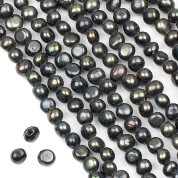 Large Hole Fresh Water Pearl 7-8mm Peacock Nugget Beads with 2-2.5mm Drilled Hole - approx. 8 inch strand