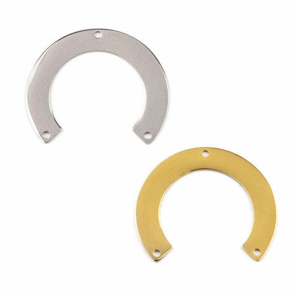 Cherry Tree Beads 304 Stainless Steel 29.5x35mm Horseshoe Shaped Components with 3 Holes - 2 per bag 