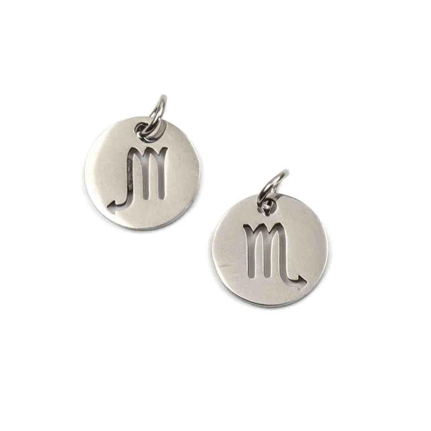 Cherry Tree Beads Natural Silver Stainless Steel 12mm Scorpio Zodiac Charm with 4mm Open Jump Ring - 2 per bag 