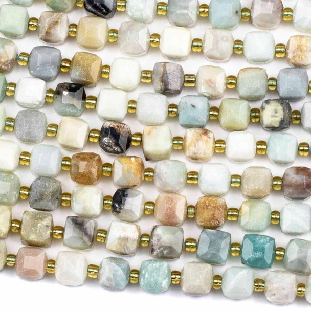 Cherry Tree Beads Multi-colored Amazonite 8-9mm Faceted Cube Beads - 15 inch strand 