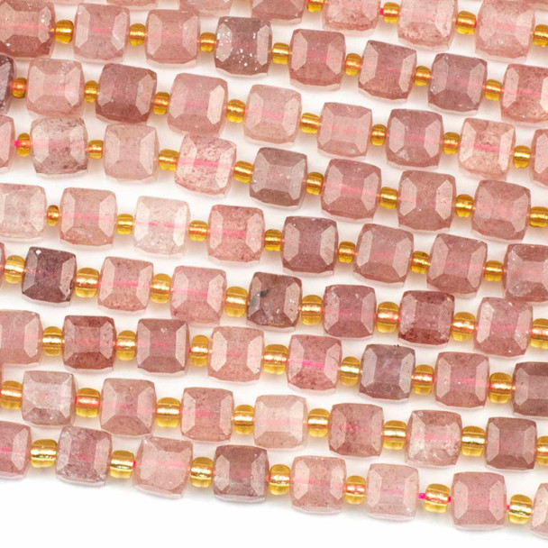 Strawberry Quartz 8-9mm Faceted Cube Beads - 15 inch strand