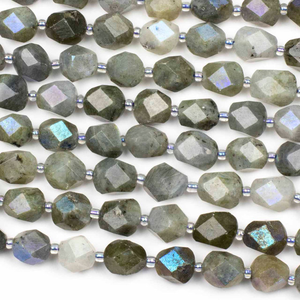 Blue Labradorite approx. 10x12mm Faceted Nugget Beads with an AB finish - 15 inch strand