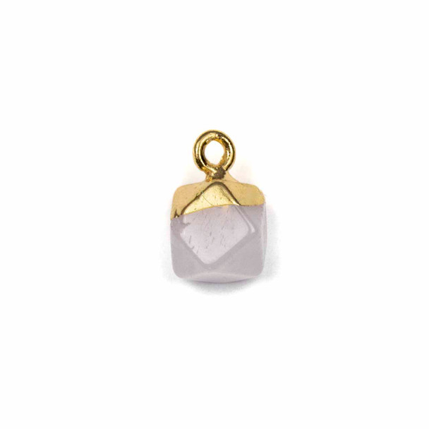 Rose Quartz 8x12mm Hexagon Pendant with Gold Plated Brass Cap and Loop - 1 per bag