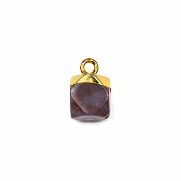 Fancy Jasper 8x12mm Hexagon Pendant with Gold Plated Brass Cap and Loop - 1 per bag