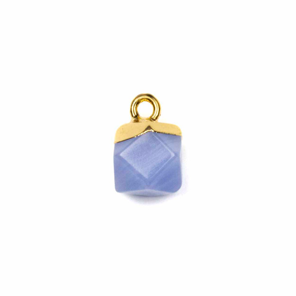 Blue Lace Agate 8x12mm Hexagon Pendant with Gold Plated Brass Cap and Loop - 1 per bag