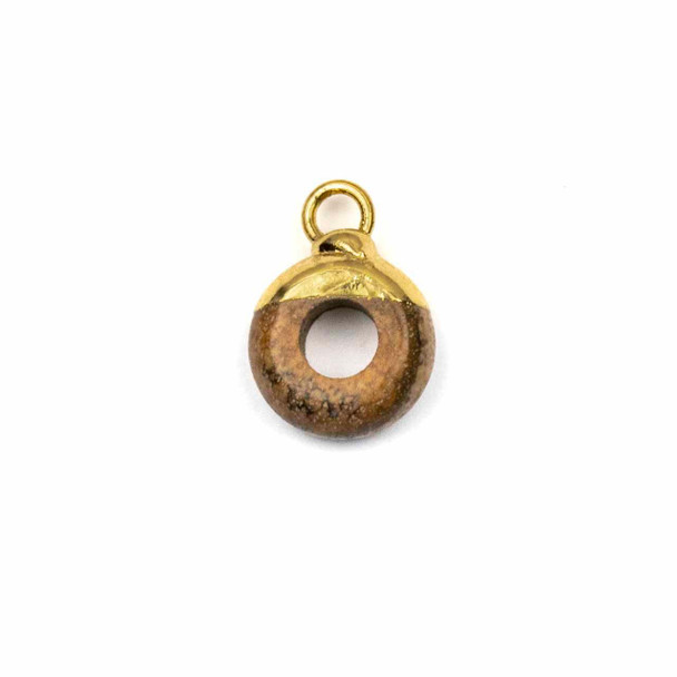 Cherry Tree Beads Picture Jasper 10x14mm Donut Pendant with Gold Plated Brass Cap and Loop - 1 per bag 