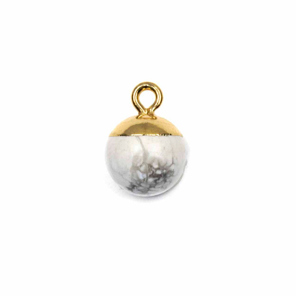 Howlite 10mm Round Drop Pendant with Gold Plated Brass Cap and Loop - 1 per bag