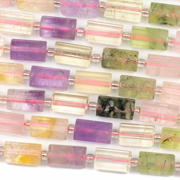 Citrine, Amethyst, Prehnite, & Rose Quartz 10x16mm Faceted Tube Beads - 15 inch strand