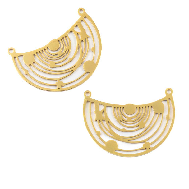 18k Gold Plated 304 Stainless Steel 25x34mm Solar System Components with 2 Loops - 2 per bag