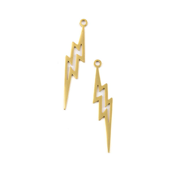 18k Gold Plated 304 Stainless Steel 8x38mm Lightning Bolt Components - 2 per bag
