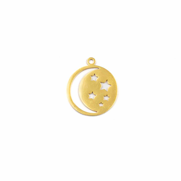 18k Gold Plated Stainless Steel 18x21mm Moon & Stars Coin Component - 1 per bag