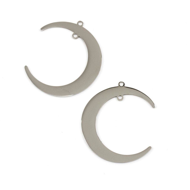 Natural Silver Stainless Steel 31x37mm Crescent Moon Components with 2 Loops - 2 per bag