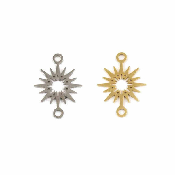 Cherry Tree Beads 304 Stainless Steel 15x20mm Tiny Sun Burst Link Components with 2 Loops - 2 per bag 