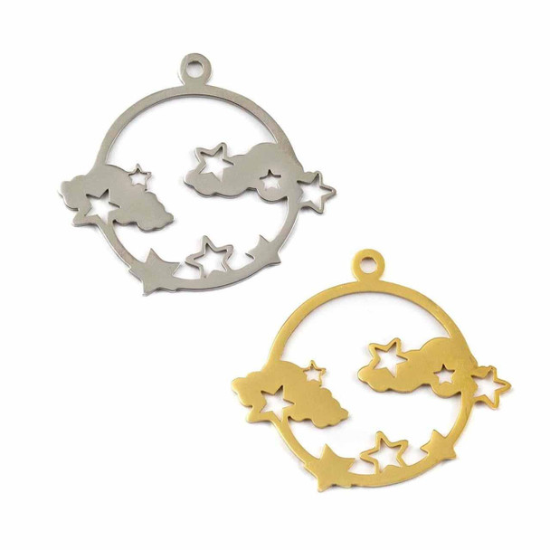 Cherry Tree Beads 304 Stainless Steel 27x30mm Cloudy Stars Components - 2 per bag 