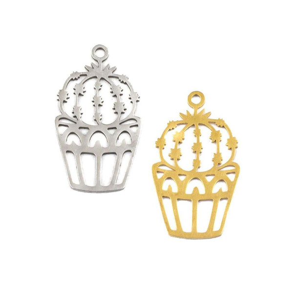 Cherry Tree Beads 304 Stainless Steel 17x30mm Cactus Components - 2 per bag  Cherry Tree Beads 304 Stainless Steel 17x30mm Cactus Components - 2 per bag