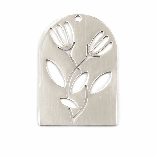 Natural Silver Stainless Steel 23x33mm Arched Component with Cut Out Flowers - 1 per bag