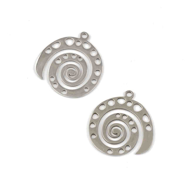 Natural Silver Stainless Steel 21x22mm Snail Shell Component - 2 per bag