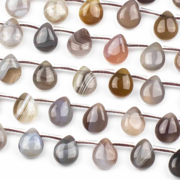 Botswana Agate 8x10mm Top Drilled Flat Teardrop Beads - 16 inch strand