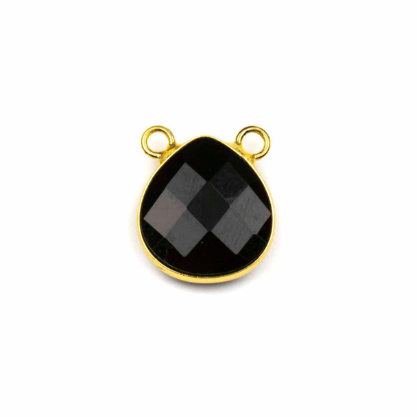 Cherry Tree Beads Onyx 15x16mm Faceted Teardrop Pendant Drop with with a Gold Plated Base Metal Bezel - 1 per bag 