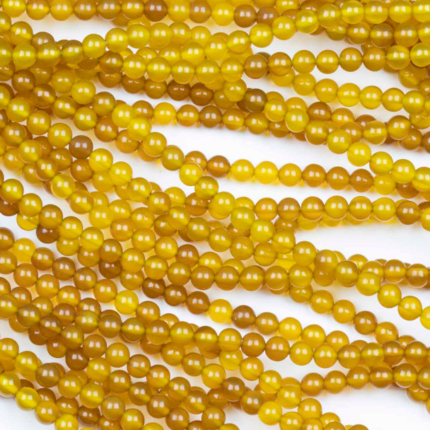 Dyed Dark Yellow Agate 4mm Round Beads - 15 inch strand