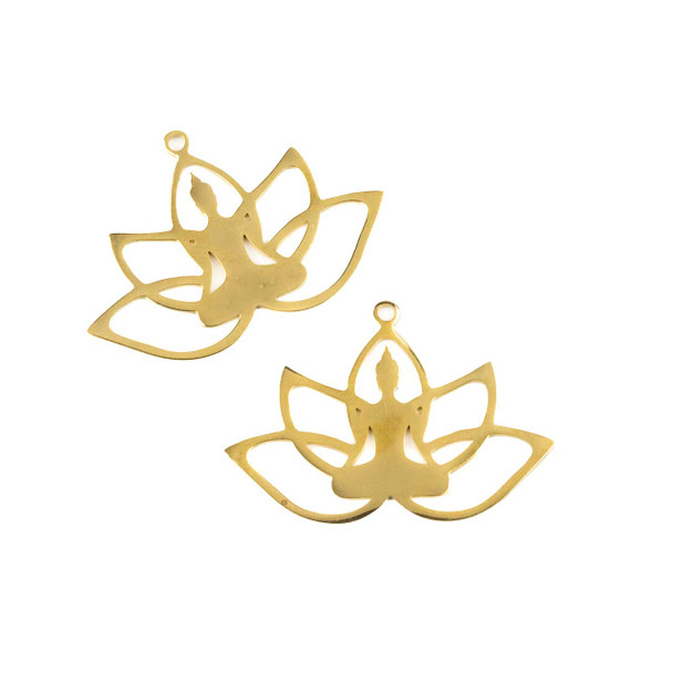 18k Gold Plated Stainless Steel 25x37mm Lotus Yoga Pose Component - 2 per bag