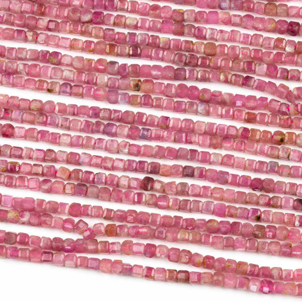 Pink Tourmaline 2.5mm Faceted Cube Beads - 15 inch strand