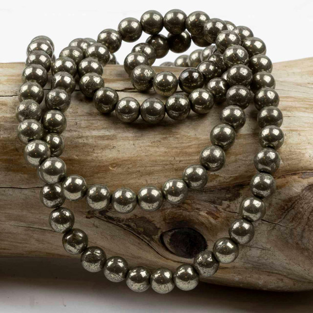 Cherry Tree Beads Pyrite 6mm Mala Round Beads - 115 beads per strand 