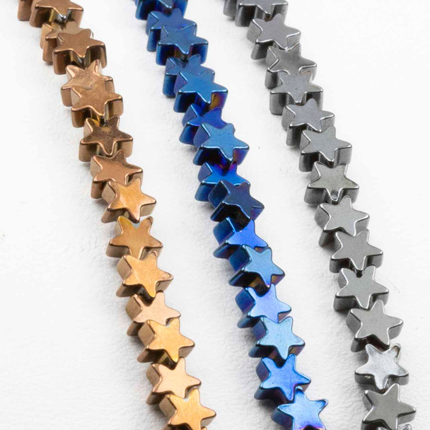 Cherry Tree Beads Synthetic Hematite 4mm Star Beads - 8 inch strand