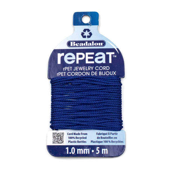 RePEaT 100% Recycled PET Braided Jewelry Cord - 1.0 mm, Navy Blue, 16.4 ft/5 m